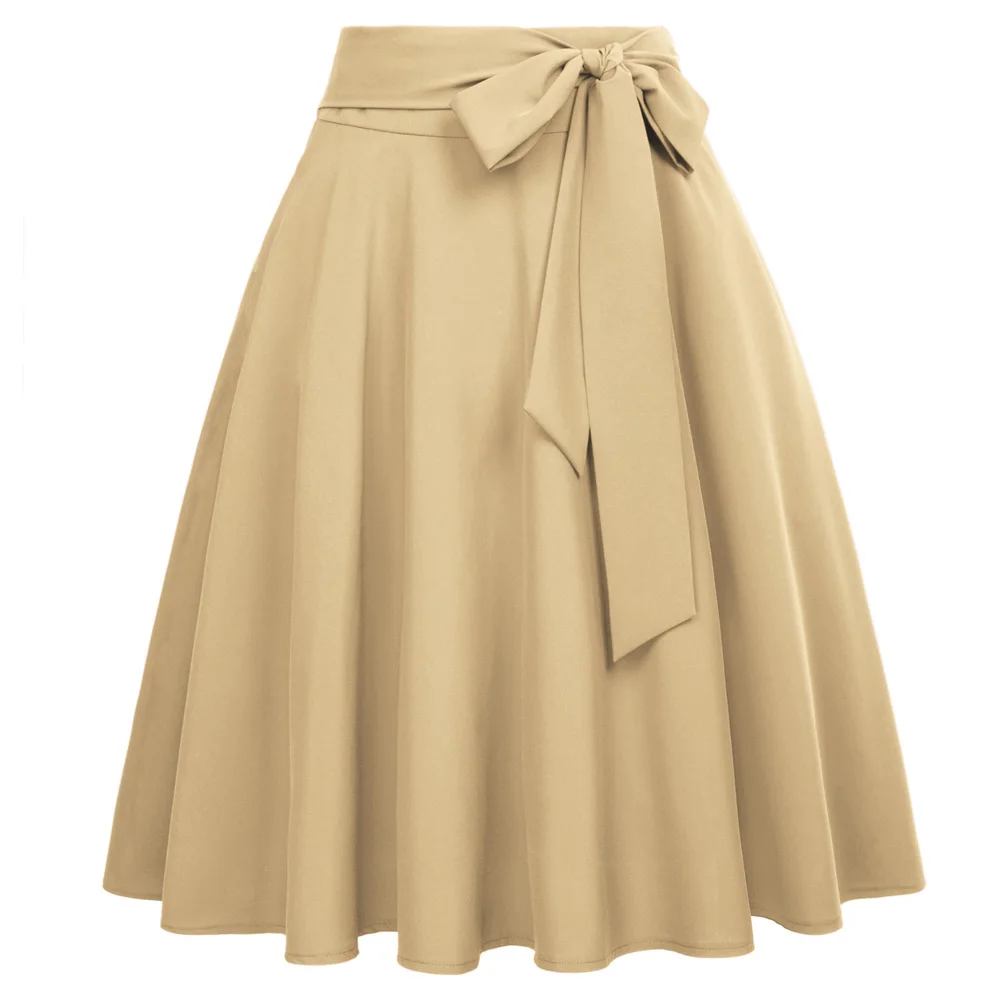 

BP Women's Skirt Solid Color High Waist Self-Tie Bow-Knot Embellished A-Line elegant ladies summer fashion high quality Skirt