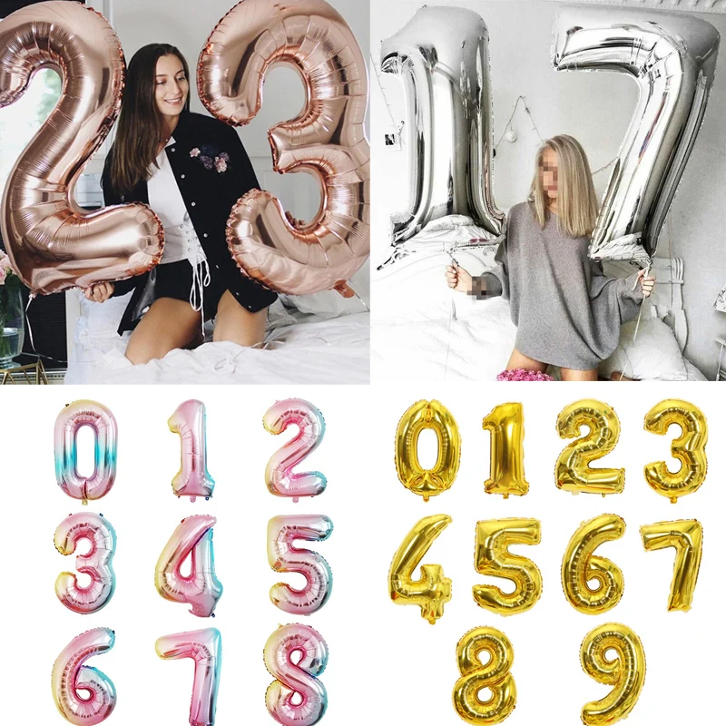 Большой размер золотые серебряные розовые цифры воздушные шары для дня рождения