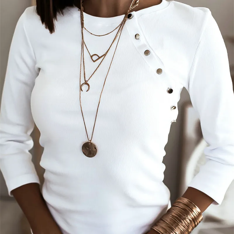 2020 Fashion Button O-neck Tshirts Women Spring Autumn Solid Knitted Pullovers Women Slim Tops Casual Long Sleeve Basic T-shirts
2020 Fashion Button O-neck Tshirts Women Spring Autumn Solid Knitted Pullovers Women Slim Tops Casual Long Sleeve Basic T-shirts
