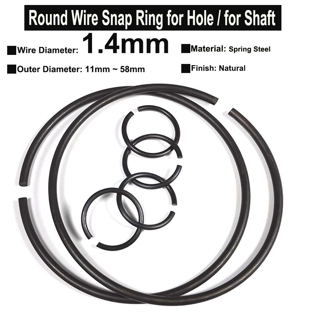 

10Pcs Wire Diameter φ1.4mm Spring Steel Round Wire Snap Rings for Hole Retainer Circlips for Shaft OD=11mm~58mm