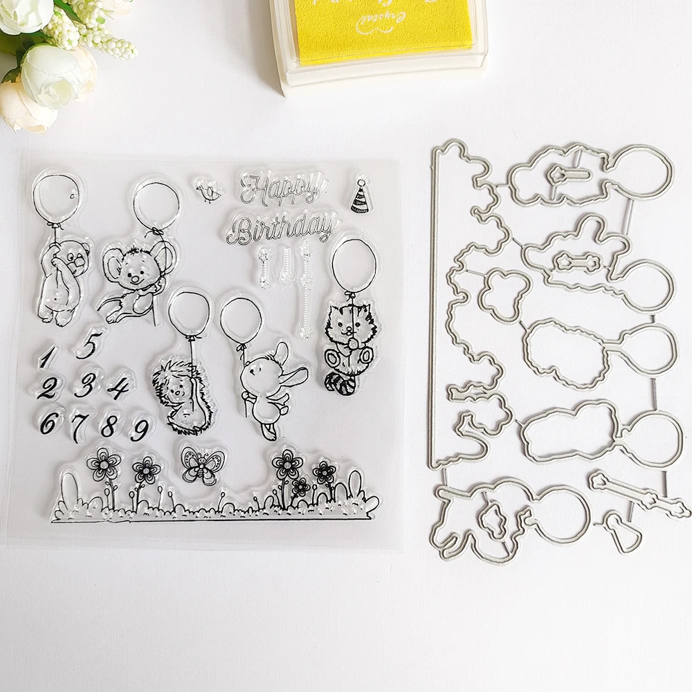AZSG Flying Animal Balloon Birthday Cutting Dies Clear Stamps For DIY Scrapbooking/Card Making/Album Decorative Silicone Crafts
AZSG Flying Animal Balloon Birthday Cutting Dies Clear Stamps For DIY Scrapbooking/Card Making/Album Decorative Silicone Crafts
