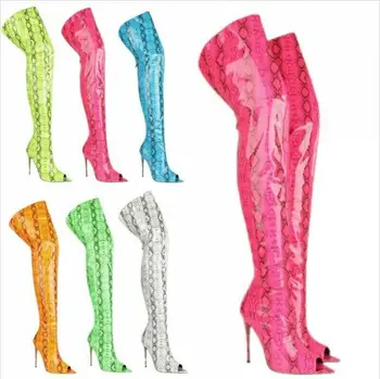 Womens Peep Toe Snake Python Pattern Over The Knee Long Boots Stilettos High Heel Shoes Side Zip Plus Size 6Colors New 
Womens Peep Toe Snake Python Pattern Over The Knee Long Boots Stilettos High Heel Shoes Side Zip Plus Size 6Colors New