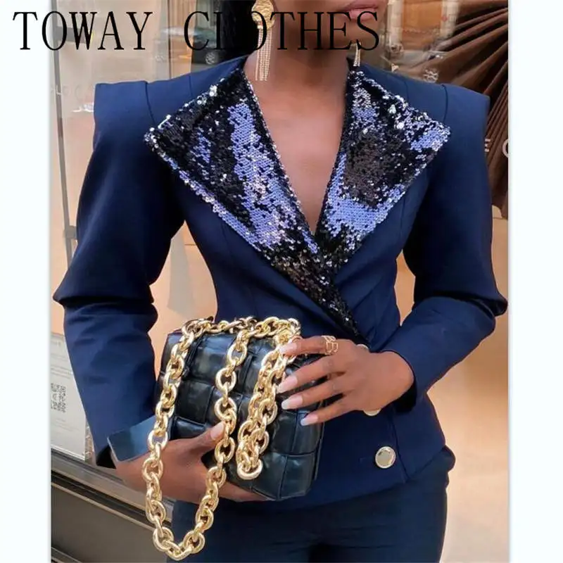 Long Sleeve Buttoned Sequins Blazer Coat Chic Office Lady Fashion Notched Collar Long Sleeve Ladies Outerwear Stylish Tops
Long Sleeve Buttoned Sequins Blazer Coat Chic Office Lady Fashion Notched Collar Long Sleeve Ladies Outerwear Stylish Tops