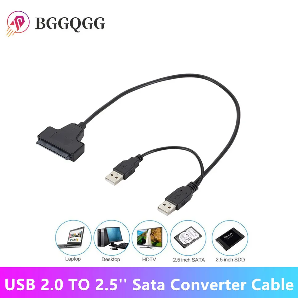 

BGGQGG USB 2.0 to 2.5inch HDD 7+15pin SATA Hard Drive Cable Adapter for SATA SSD & HDD