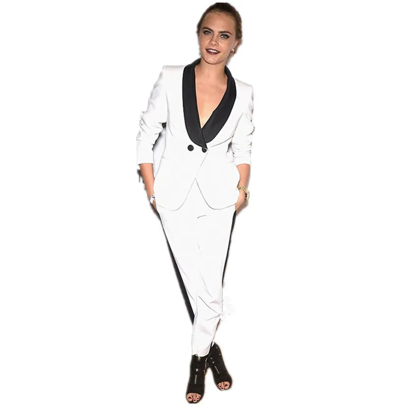 Custom Womens Business Suits White Ladies Elegant Pants Suit Formal OL Female Trouser Suit Black Lapel Long Sleeve 2 Piece Suits
Custom Womens Business Suits White Ladies Elegant Pants Suit Formal OL Female Trouser Suit Black Lapel Long Sleeve 2 Piece Suits