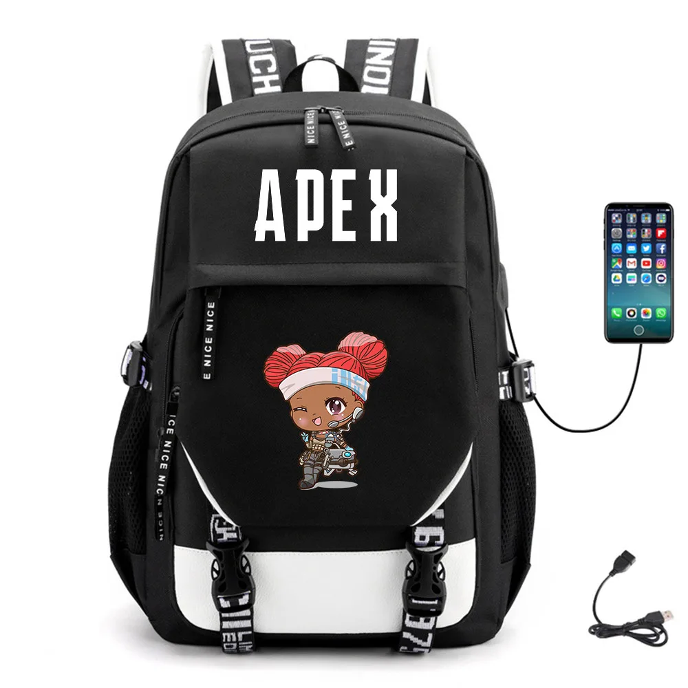 Anime Apex Legends Student USB Backpack Schoolbag Travel Canvas Mochila Fabric Teenger Packsack Unisex High Quality Laptop Bag 
Anime Apex Legends Student USB Backpack Schoolbag Travel Canvas Mochila Fabric Teenger Packsack Unisex High Quality Laptop Bag