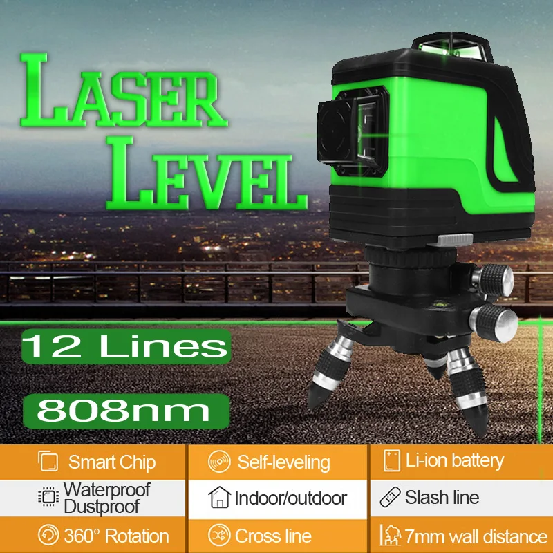 12 Lines 3D Laser Level Green Lines Self-Leveling 360 Horizontal And Vertical Cross High Precision Outdoor Powerful Laser Beam
12 Lines 3D Laser Level Green Lines Self-Leveling 360 Horizontal And Vertical Cross High Precision Outdoor Powerful Laser Beam