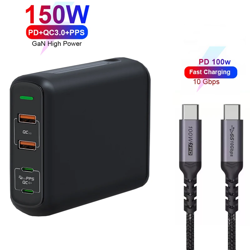 GaN 150W PD Quick Charge QC4.0 3.0 USB-C Travel Adapter Wall Mobile Phone Adapter Fast Charger For iPhone Xiaomi Huawei
GaN 150W PD Quick Charge QC4.0 3.0 USB-C Travel Adapter Wall Mobile Phone Adapter Fast Charger For iPhone Xiaomi Huawei