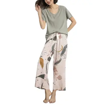 Women 2 Piece Pajamas Set Contrast Color Short Sleeve V-Neck Pullover Tops Floral Long Pants Sleepwear Bow Loungewear 
Women 2 Piece Pajamas Set Contrast Color Short Sleeve V-Neck Pullover Tops Floral Long Pants Sleepwear Bow Loungewear