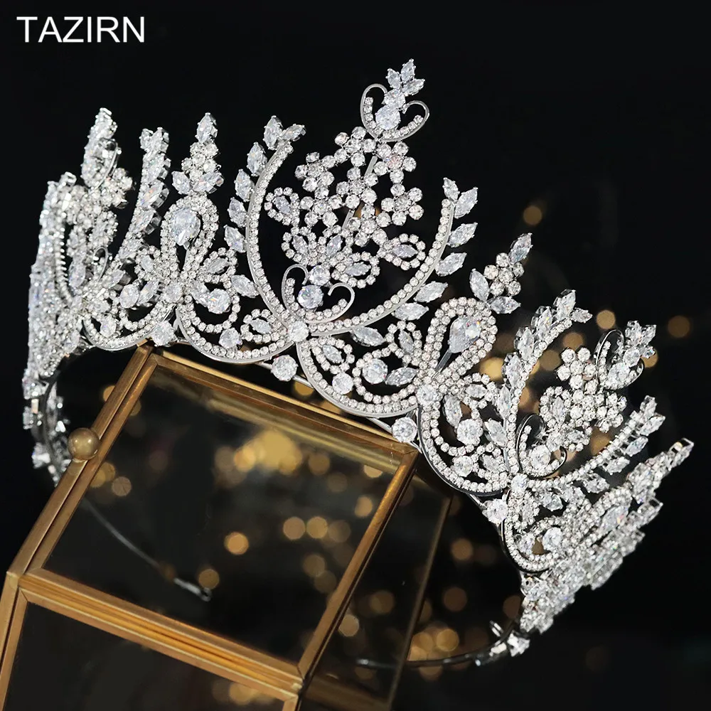 European CZ Wedding Crowns and Tiaras For Women Big Luxury Diadema Royal диадема Tall Zircon Arabic Saudi Arabia корона 2021 European CZ Wedding Crowns and Tiaras For Women Big Luxury Diadema Royal диадема Tall Zircon Arabic Saudi Arabia корона 2021