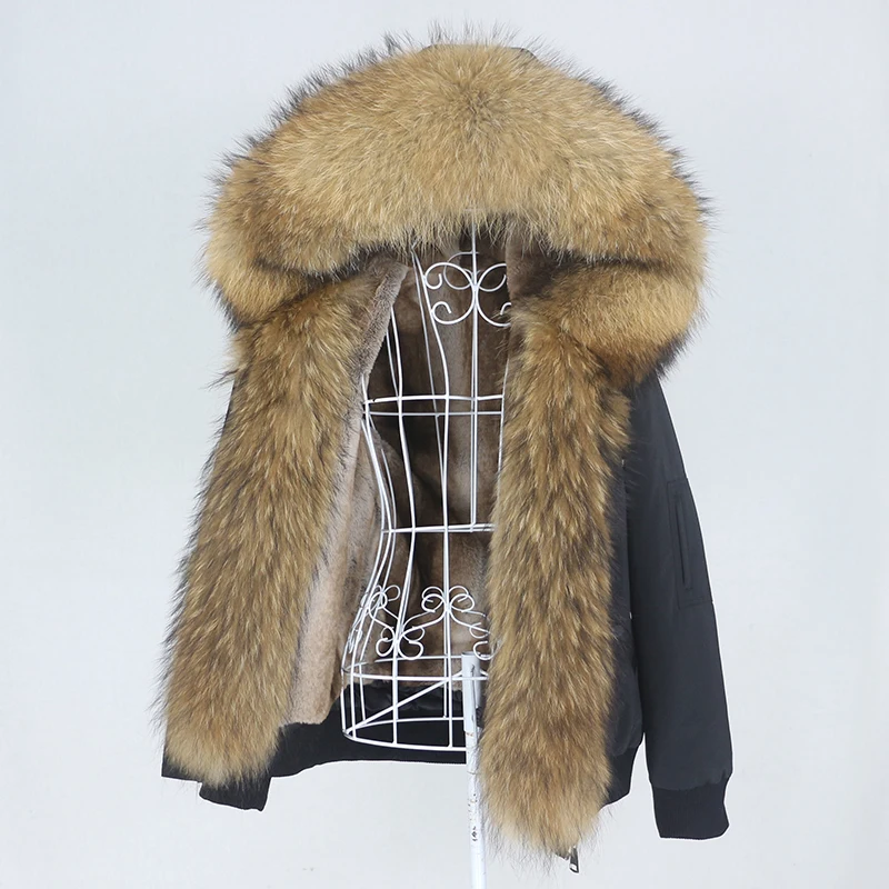 

MENINA BONITA 2022 Waterproof Bomber Parka Coat Natural Fox Raccoon Fur Collar Hood Winter Jacket Women Removable Outerwear
