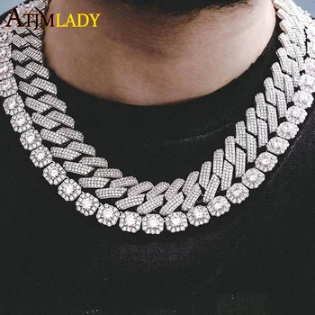 

3 row cz Miami 19mm wide heavy 5A cz cuban link chain choker necklace hip hop bling cubic zirconia men boy chunky cuban necklace