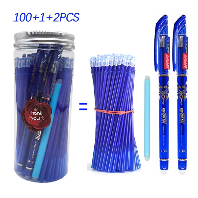 100+3pcs/Bottle Erasable Gel Pen Set 0.5mm Magic Ink Gel Pen Washable Handle Blue Black Colors Ink Pen Office School Stationery
100+3pcs/Bottle Erasable Gel Pen Set 0.5mm Magic Ink Gel Pen Washable Handle Blue Black Colors Ink Pen Office School Stationery