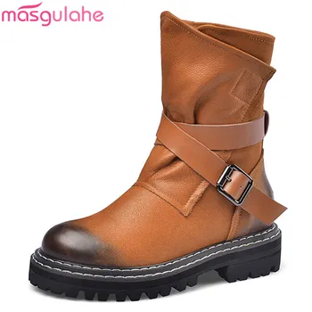 Masgulahe 2020 New Brand genuine leather women boots med heels round toe bcukle shoes woman black brwon winter ankle boots 
Masgulahe 2020 New Brand genuine leather women boots med heels round toe bcukle shoes woman black brwon winter ankle boots