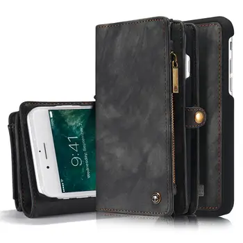 CaseMe-008 For iPhone 11 Pro 6 6S 7 8 Plus X XR XS Max Genuine Leather Zipped Multifunction Wallet 2 In1 Design Phone Cover Case