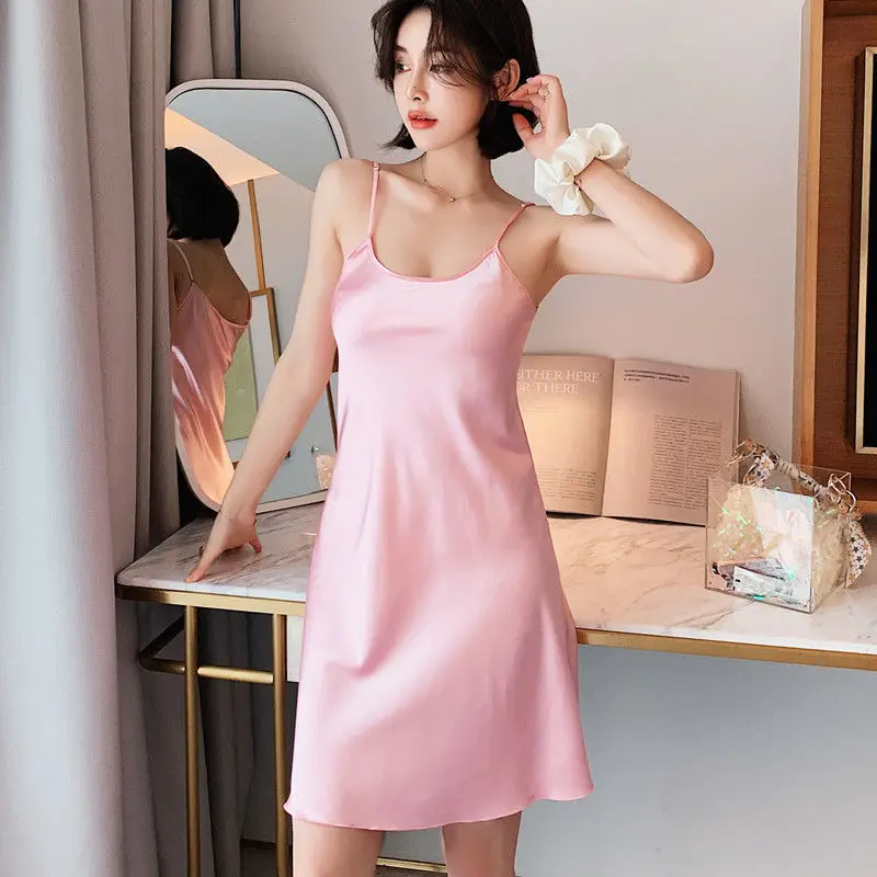 

Home Clothing Female Satin Nightgown Lady Sexy Spaghetti Strap Night Dress Women Nighties Sleeveless Sleepwear Nightwear Summer