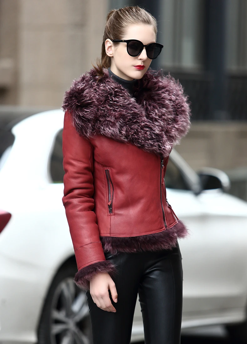 genuine leather jacket sheepskin women coat (4)