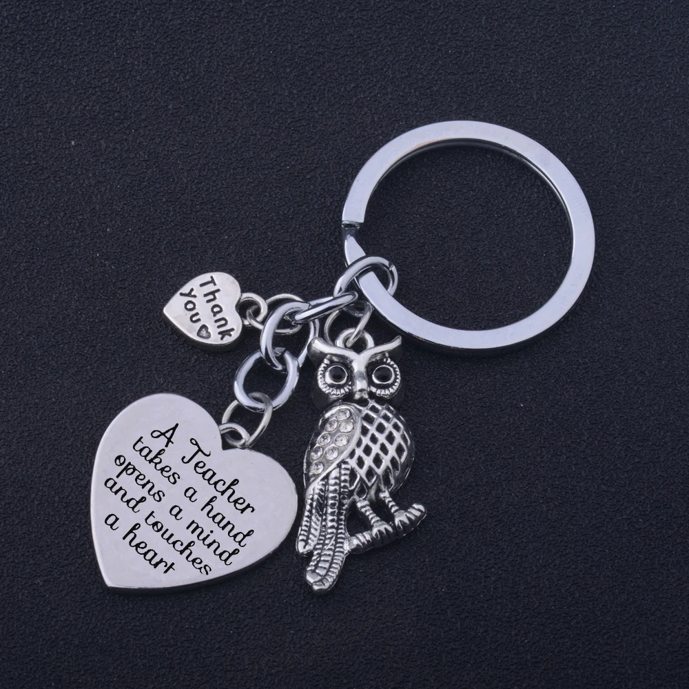 

36PC Graduation Gifts Thank You Love Heart Charm Keychains A Teacher Takes A Hand Opens A Mind Keyrings Owl Pendant Jewelry Hot