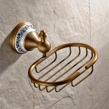 1PC Luxury Antique Brass Bathroom Soap Dish Holder Ceramic Base Wall Mounted Holder