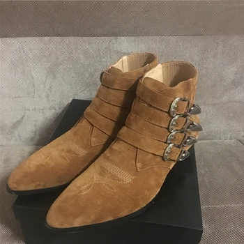 Runway Men Buckle Boots Handmade Cow Leather Cowboy Ankle Boots Shoes Fashions Pointed Toe Punk Motorcycle Boots Black Plus Size
Runway Men Buckle Boots Handmade Cow Leather Cowboy Ankle Boots Shoes Fashions Pointed Toe Punk Motorcycle Boots Black Plus Size