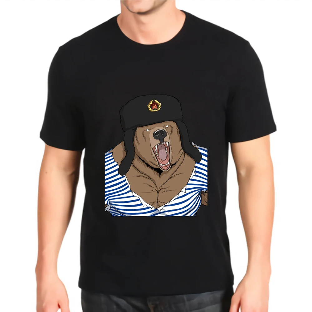Фото Одежда с принтом новинка футболка о-образным вырезом россия медведь идея для