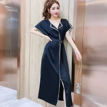 2020 summer new goddess Fan temperament contrast color stitching lapel high-end drape imitation acetate satin dress female tide
2020 summer new goddess Fan temperament contrast color stitching lapel high-end drape imitation acetate satin dress female tide