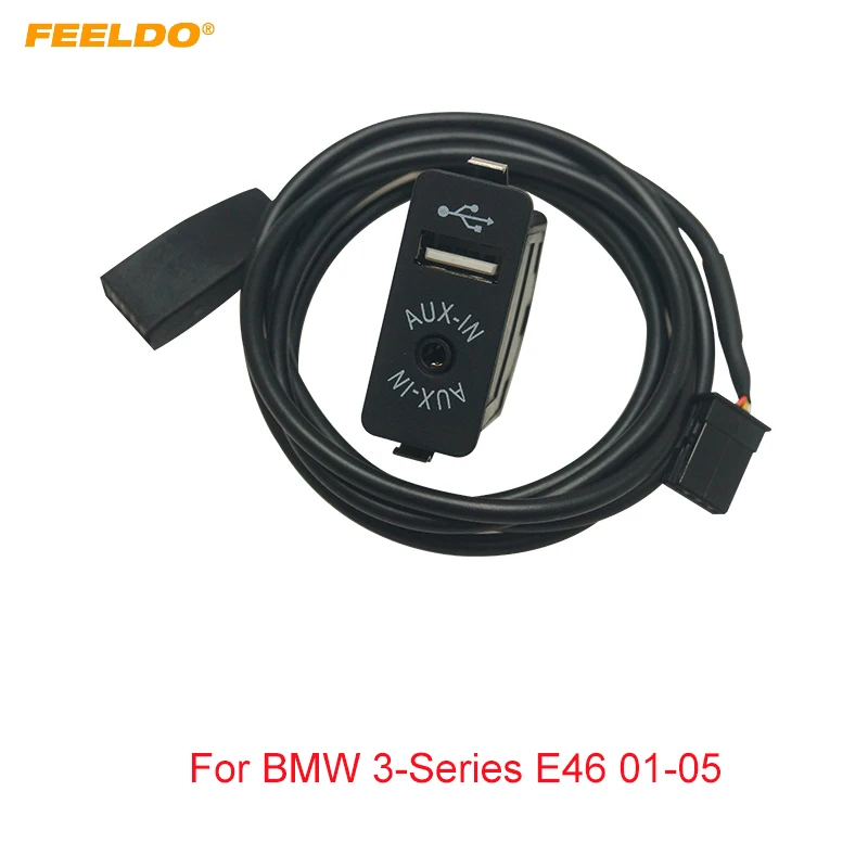 

FEELDO Car Radio USB AUX-In Cable Plug AUX/USB Socket For BMW 3-Series E46 01-05 Wire Harness AUX Cable Adapter
