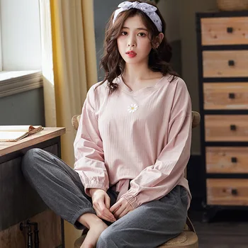 Korean Kawaii Ladies Pyjamas Autumn Cotton Long Sleeve Trousers Home Clothes Womens Solid Casual Pajamas Set Sleepwear 3XL 90KG
Korean Kawaii Ladies Pyjamas Autumn Cotton Long Sleeve Trousers Home Clothes Womens Solid Casual Pajamas Set Sleepwear 3XL 90KG