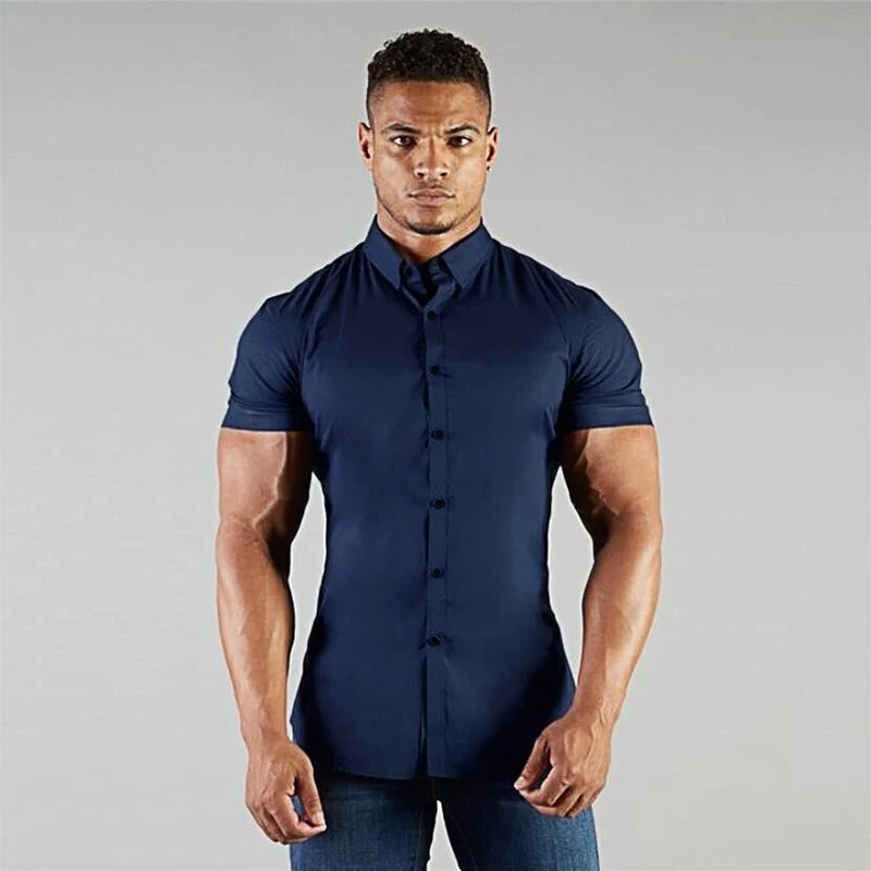 Рубашка мужская для бега летняя деловая рубашка с коротким рукавом и отложным