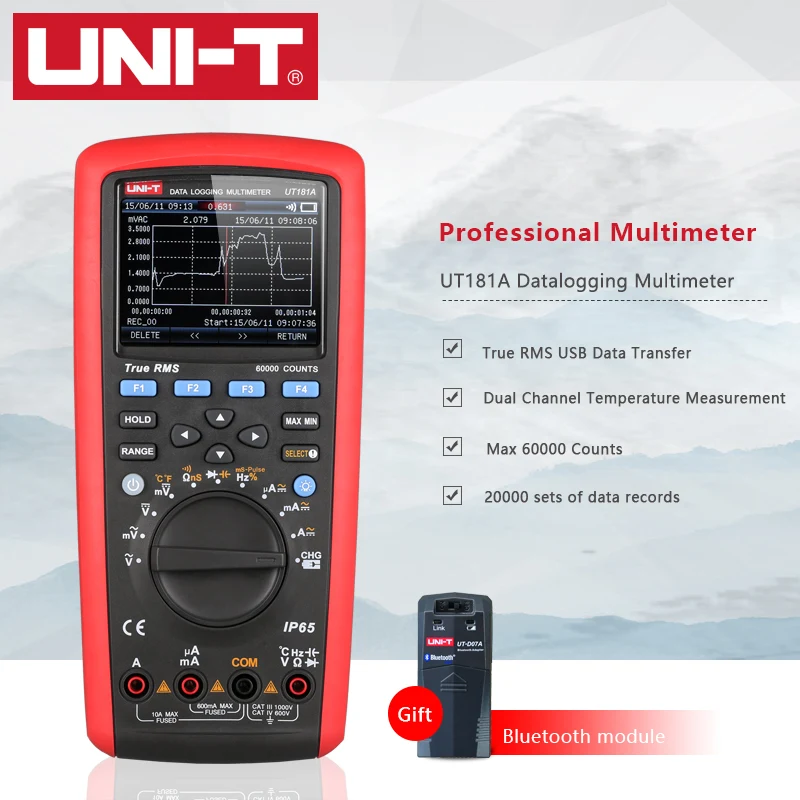UNI-T UT181A Digital Datalogging Multimeter Smart True RMS Auto Range Dual Temperature Measurement With Bluetooth Module
UNI-T UT181A Digital Datalogging Multimeter Smart True RMS Auto Range Dual Temperature Measurement With Bluetooth Module