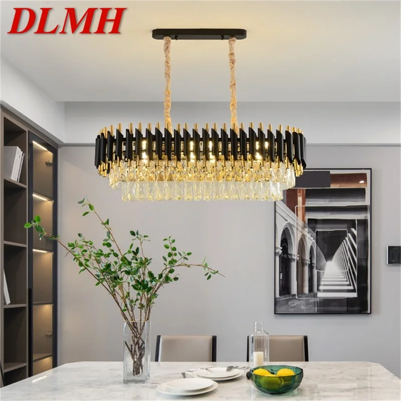 

DLMH Black Chandelier Fixtures Postmodern Luxury Crystal Rectangle Pendant Lamp Light Home LED for Living Dining Room