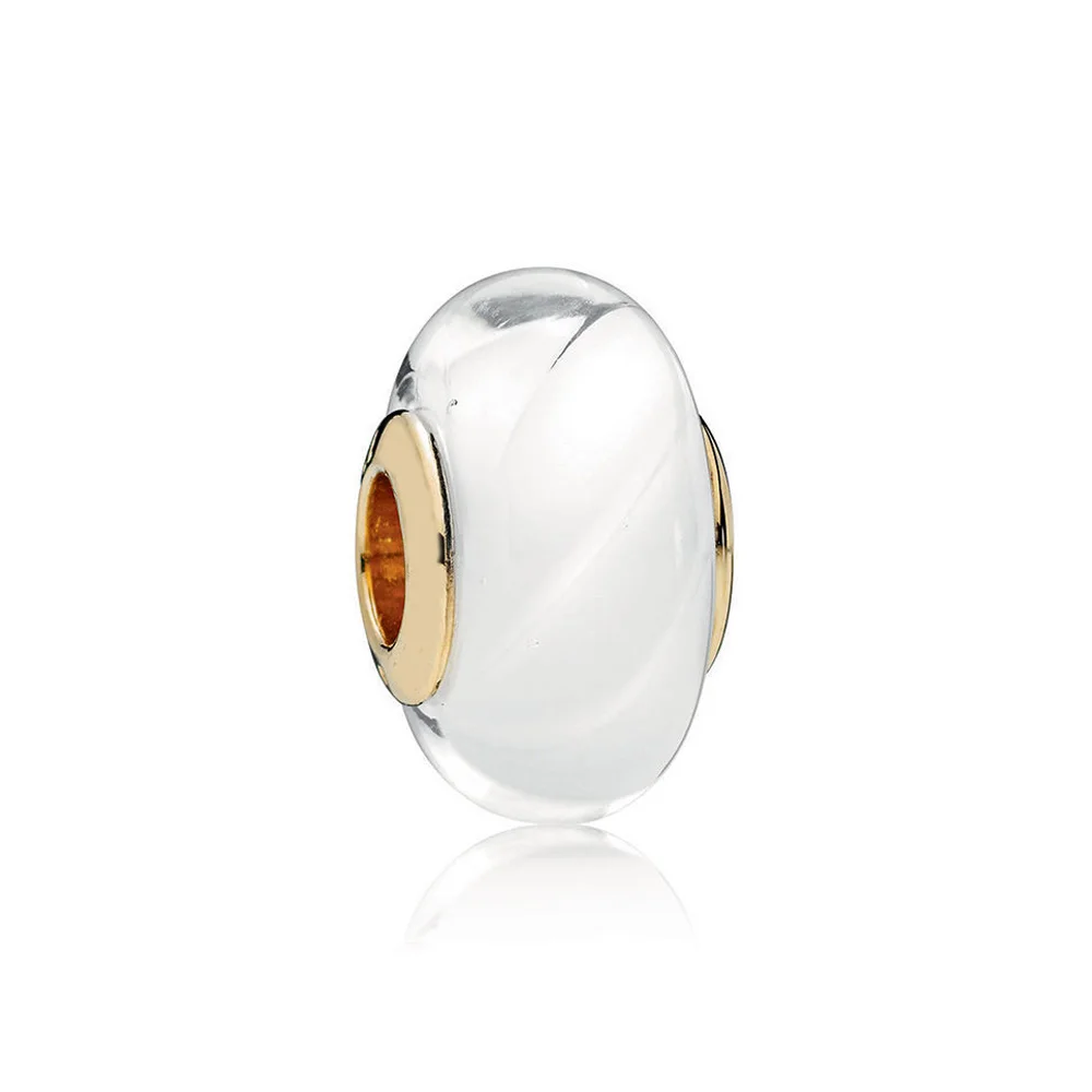 

Authentic 925 Sterling Silver Bead Shine White Waves Murano Glass Charm Fit Pandora Women Bracelet Bangle Gift DIY Jewelry