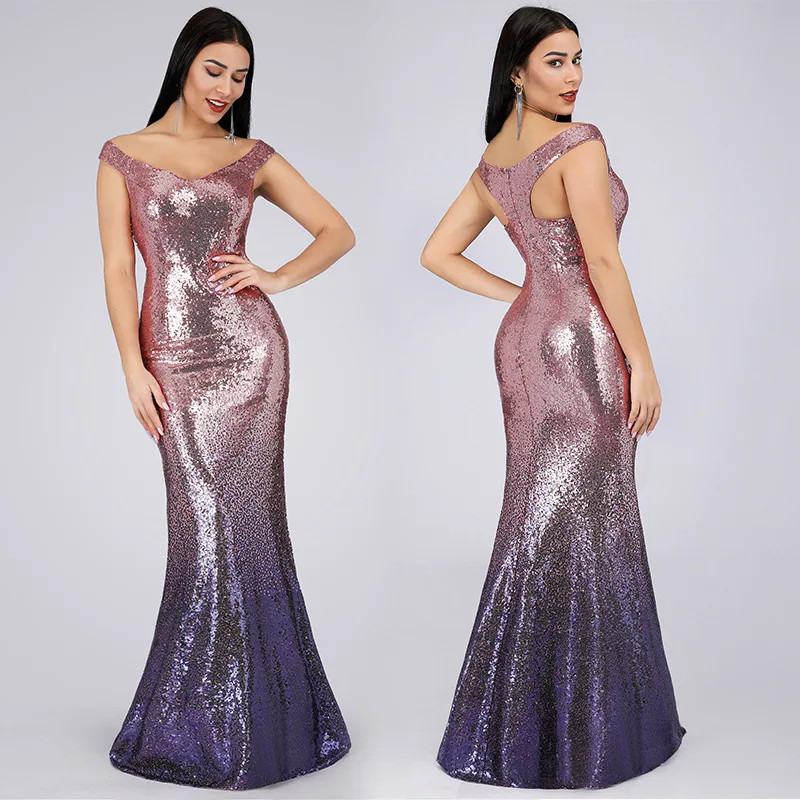 Evening Gown Europe And America Spring New Style V-neck Sequin Gradient Color Fishtail Elegant Evening Gown Women's
Evening Gown Europe And America Spring New Style V-neck Sequin Gradient Color Fishtail Elegant Evening Gown Women's