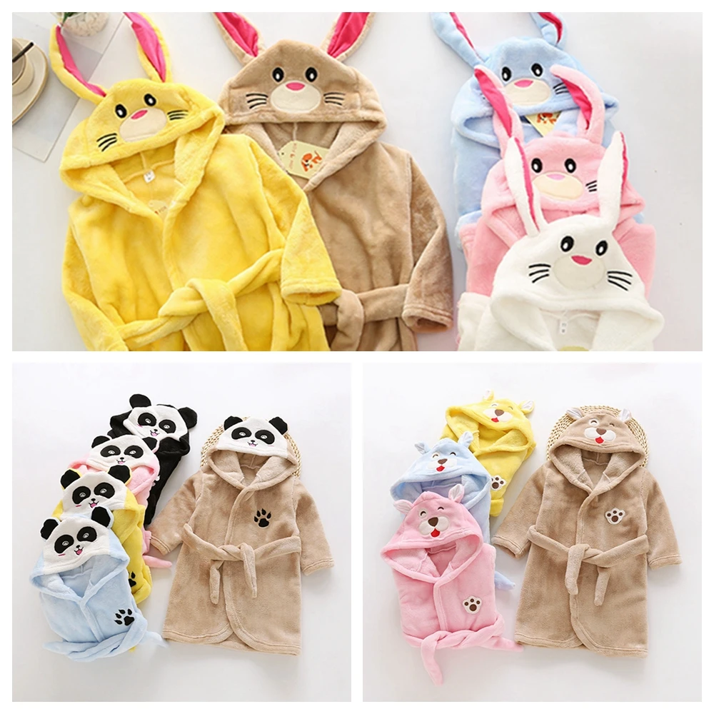 Baby Robe Cartoon Hoodies Bath For Children Girls Clothes Long Sleeve Hooded Towels Winter Animal Kids Bathrobe Boys | Детская одежда и