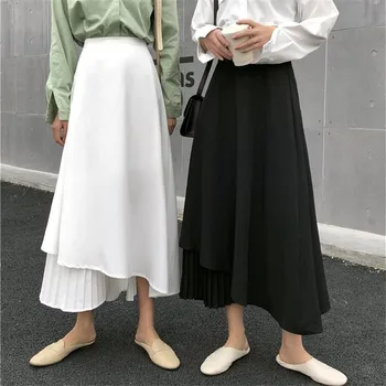 Solid Black Mid Calf Women Skirt Vintage Spring Summer irregular Skirt Long Office Lady High Waist Girls Pleated skirt Femininas
Solid Black Mid Calf Women Skirt Vintage Spring Summer irregular Skirt Long Office Lady High Waist Girls Pleated skirt Femininas
