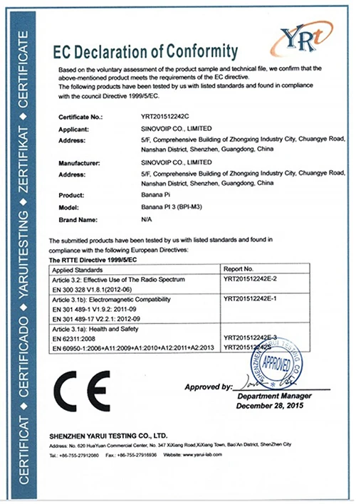 BPI-M3 CE Certification