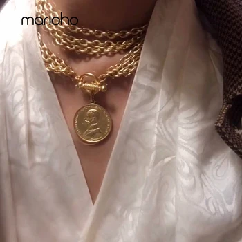 Women's Retro Double Layer Metal Round Coin Head Pendant Necklace Gold Color Geometric Short Necklace Simple Party Jewelry Gift
Women's Retro Double Layer Metal Round Coin Head Pendant Necklace Gold Color Geometric Short Necklace Simple Party Jewelry Gift