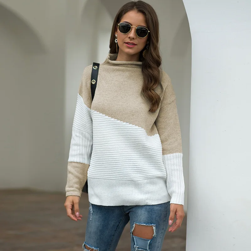 Knitwear Sweater Women's Pullover 2020 Autumn and Winter Irregular Sleeves Hemmed Half Turtleneck Contrast Color Sweater
Knitwear Sweater Women's Pullover 2020 Autumn and Winter Irregular Sleeves Hemmed Half Turtleneck Contrast Color Sweater