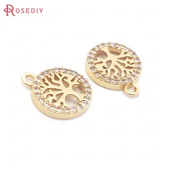 (38554)6PCS 12.5x10.5MM 24K Champagne Gold Color Brass and Zircon Round Tree Charms Pendants Jewelry Making Supplies Findings 
(38554)6PCS 12.5x10.5MM 24K Champagne Gold Color Brass and Zircon Round Tree Charms Pendants Jewelry Making Supplies Findings