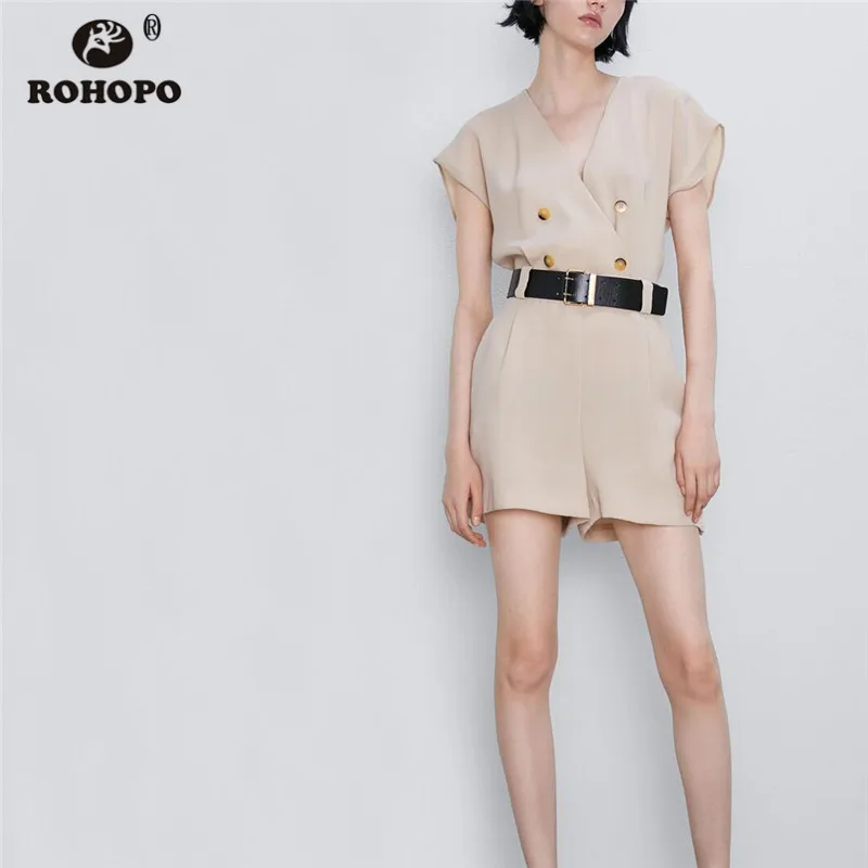 ROHOPO V Collar Double Buttons Short Skeeve Waistband Playsuit Tops Back Split Solid Tunic Female Blend Fabric Romper #2334
ROHOPO V Collar Double Buttons Short Skeeve Waistband Playsuit Tops Back Split Solid Tunic Female Blend Fabric Romper #2334