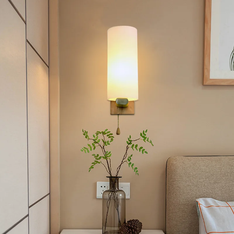 Фото Warm and simple bedside lamp creative bedroom balcony staircase corridor modern personality led solid wood wall | Лампы и освещение