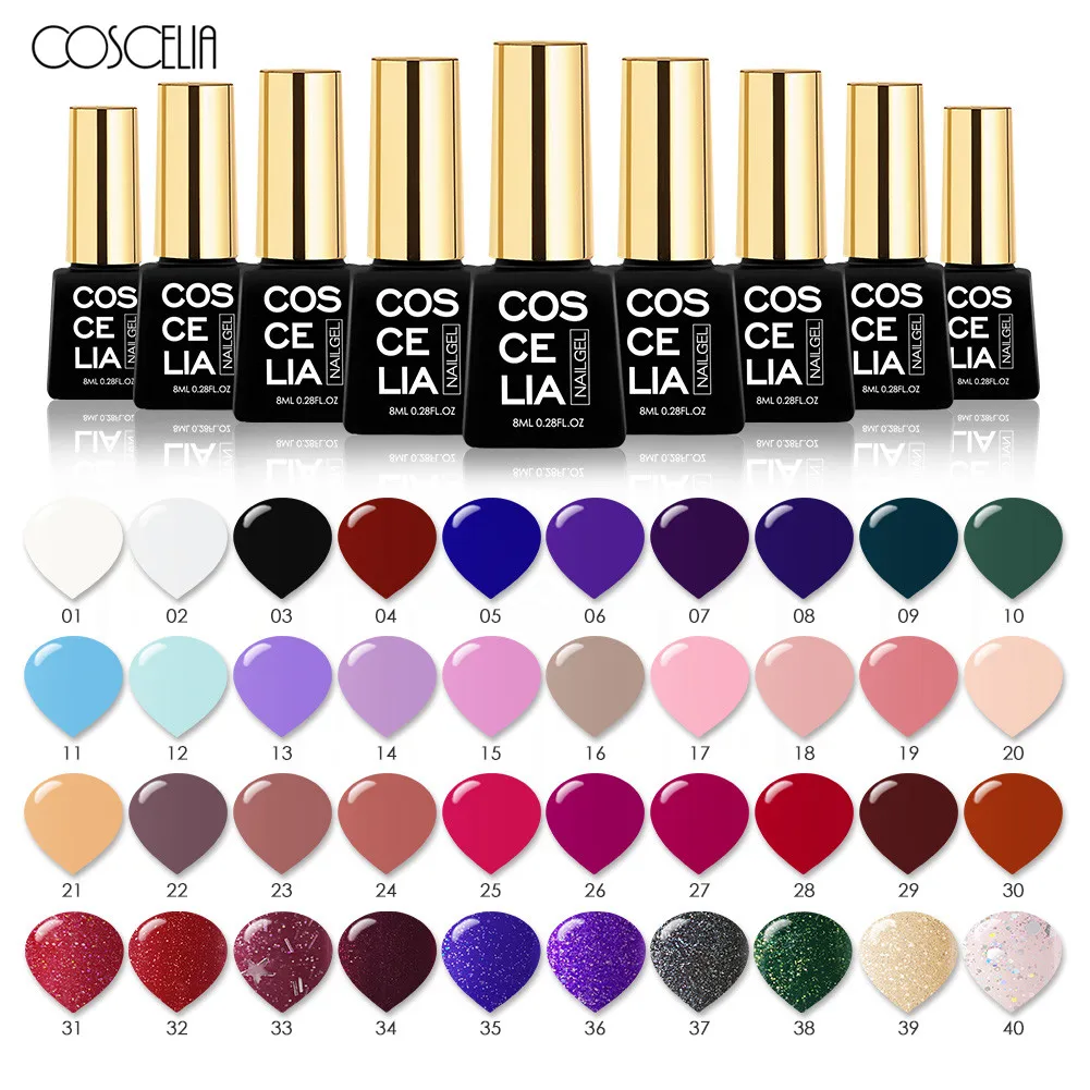 COSCELIA 40 Colors Gel Polish Set UV Vernis Semi Permanent Primer Top Coat 8ML Nail Gel Varnish Nail Art Manicure Gel Lak Polish
COSCELIA 40 Colors Gel Polish Set UV Vernis Semi Permanent Primer Top Coat 8ML Nail Gel Varnish Nail Art Manicure Gel Lak Polish