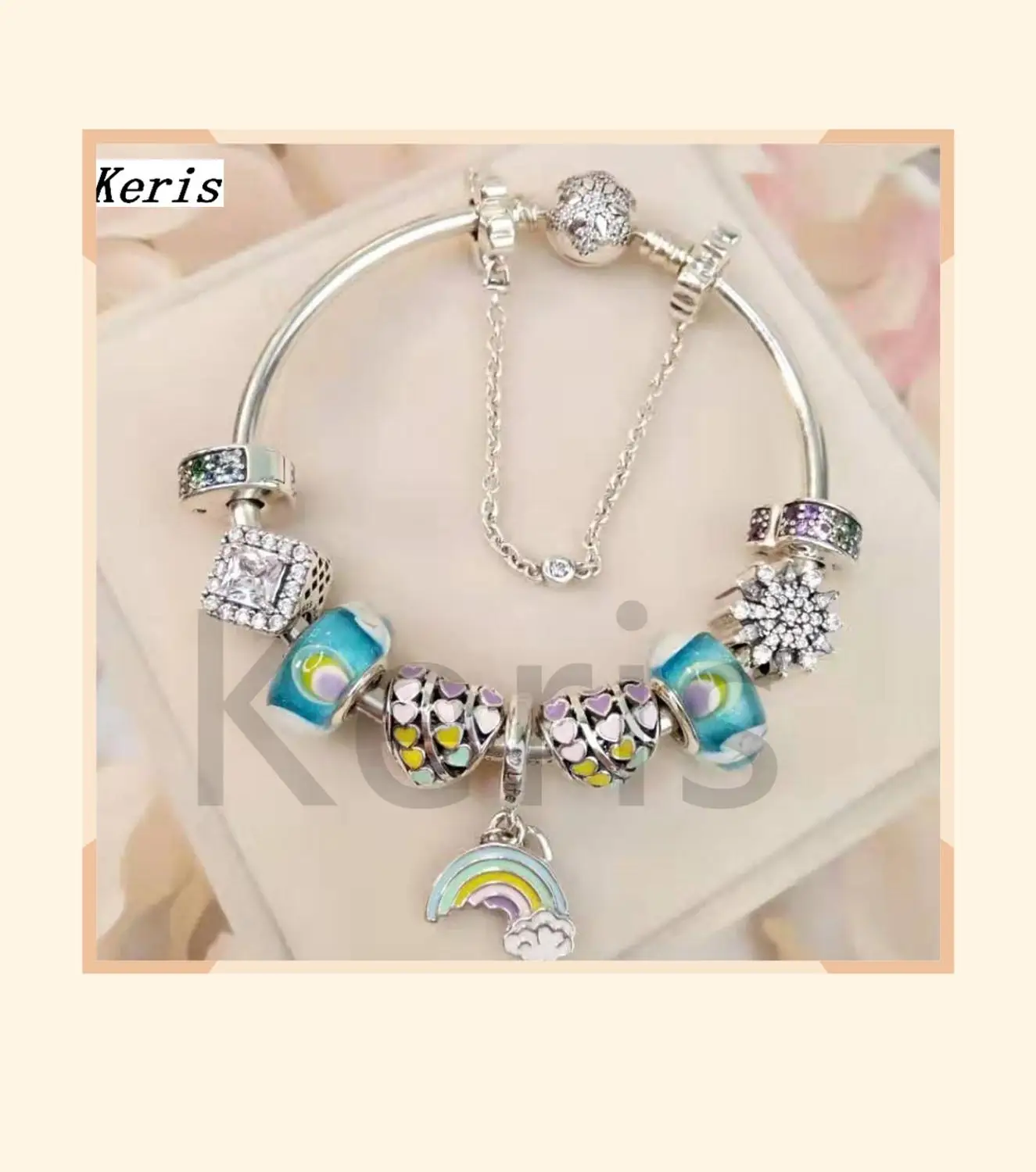 High Quality 1:1 100% Silver New Rainbow Girls Charm Glass String Bracelet Free Delivery | Украшения и аксессуары