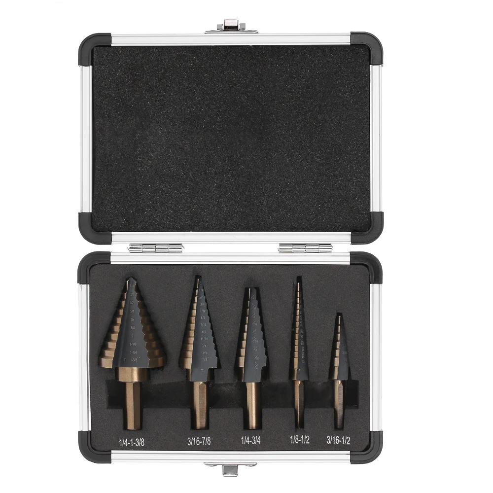 5Pcs HSS 4241 Cobalt Step Drills Multiple Hole Drilling Bit Set w/ Aluminum Case Titanium Cone Drill Hole Cutter core drill bits
5Pcs HSS 4241 Cobalt Step Drills Multiple Hole Drilling Bit Set w/ Aluminum Case Titanium Cone Drill Hole Cutter core drill bits