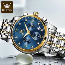 

OLEVS Top Brand New Fashion Blue Quartz Watch Men's Luxury Stainless Steel Strap Luminous Hands Waterproof Men's Watch 2858