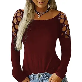 Women Sexy Solid Color Round Neck Long Sleeve Rivet Hollow Blouse Top 2020 New Fashtion Plus size Womens wear
Women Sexy Solid Color Round Neck Long Sleeve Rivet Hollow Blouse Top 2020 New Fashtion Plus size Womens wear