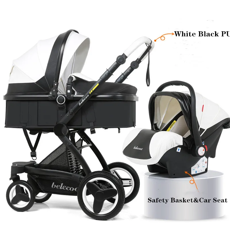 

Belecoo New Baby Stroller 3 in 1 With Car Seat Foldable Carriage High Landscape Newborns Pram Travel Four Wheels Trolley 0-36M