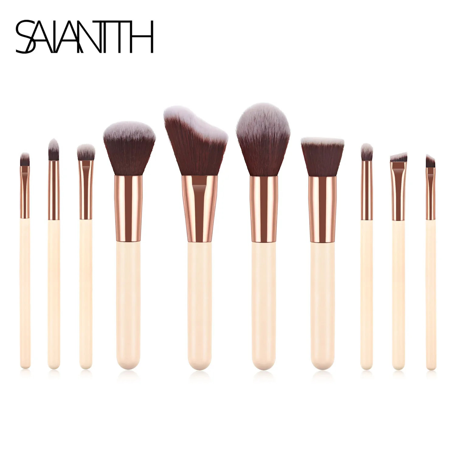 

Saiantth 10pcs smooth makeup brushes set pink wood make up tool professional cosmetic foundation eyeshadow powder blush eyebrow
