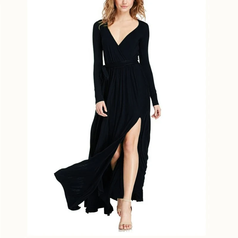 Sexy Deep Neck Large Size Women Party Dress Night Club Long Sleeves High Split Formal Dress Pretty Maxi Solid Summer Fall Dress
Sexy Deep Neck Large Size Women Party Dress Night Club Long Sleeves High Split Formal Dress Pretty Maxi Solid Summer Fall Dress