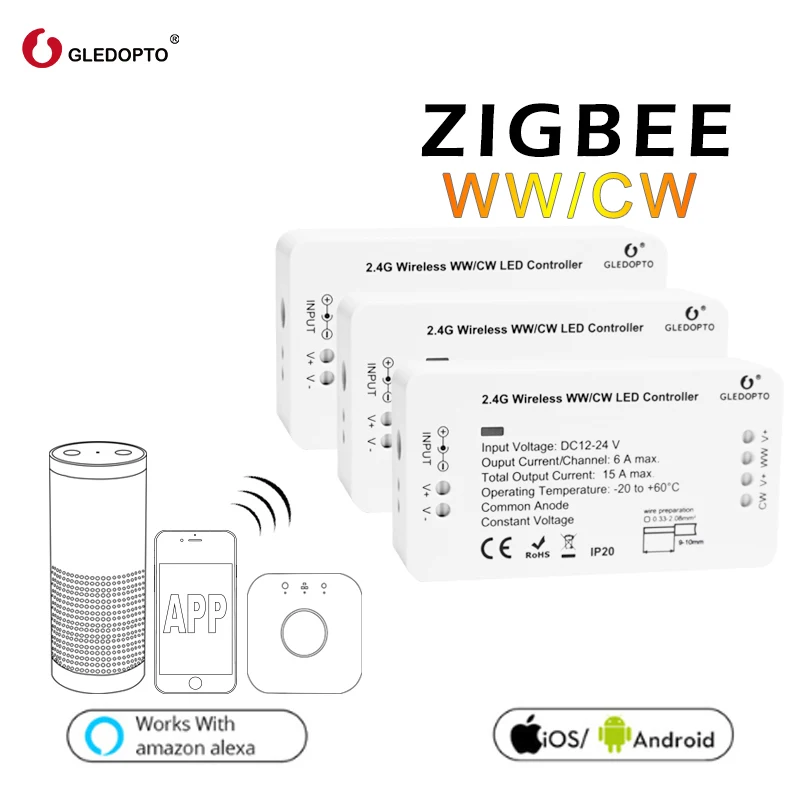 NWGledopto Intelligent Zigbee LED WW/CW Strip Controller, Color Temperature and Brightness Tunable, Work with Zigbee hub, Remote
NWGledopto Intelligent Zigbee LED WW/CW Strip Controller, Color Temperature and Brightness Tunable, Work with Zigbee hub, Remote